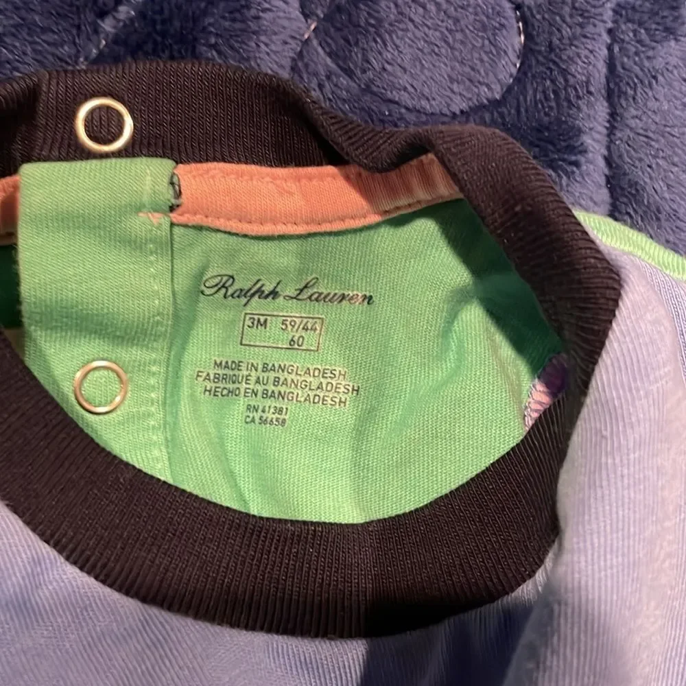 Ralph Lauren Colorblock Romper Sz 3 Months Blue Green